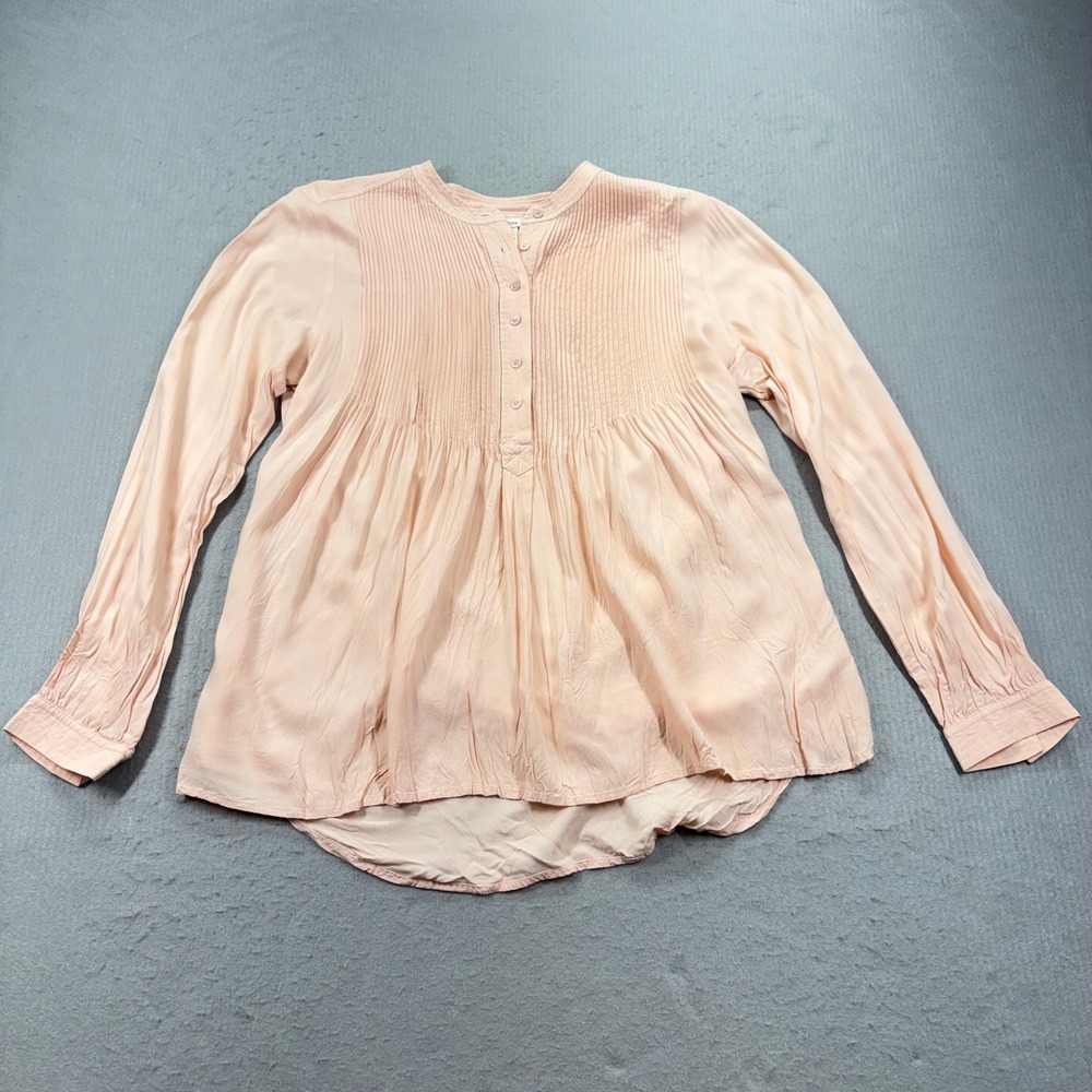 Sundance Blouse Women Medium Peach Pintuck Pleated Rayon Long Sleeve Boho Top